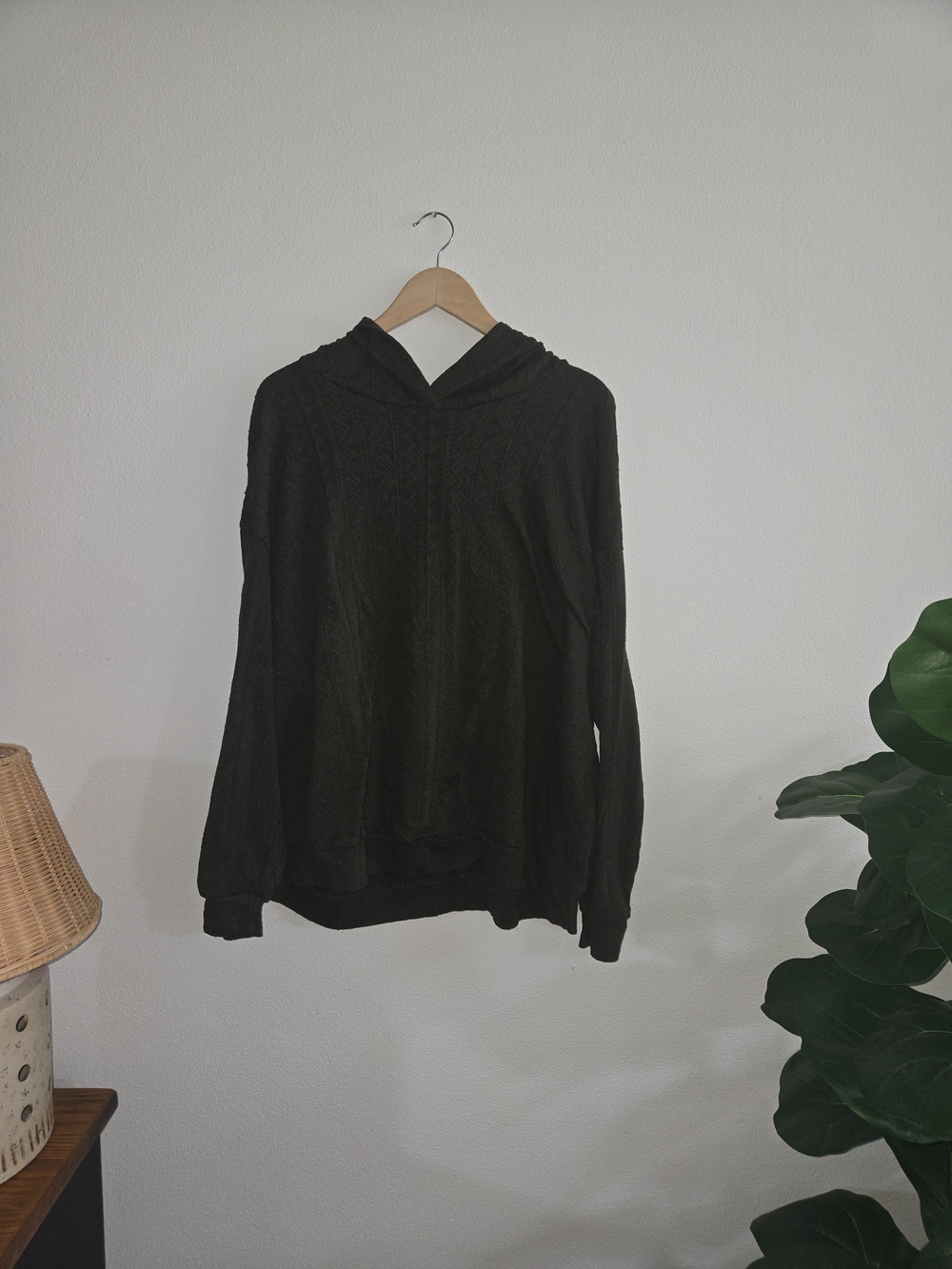 SHEIN Olive Green Hooded Knit Sweater